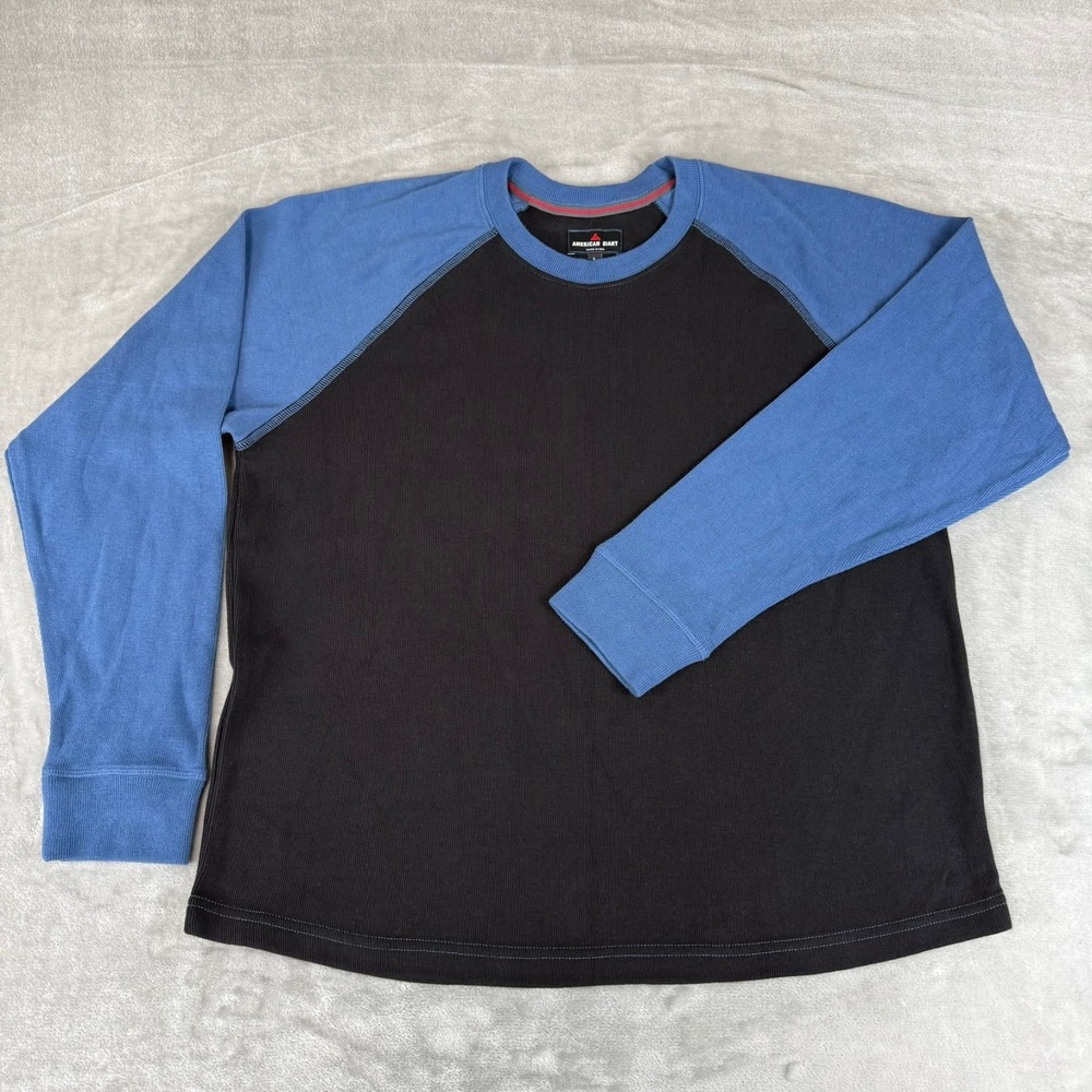 American Giant French Rib Sweatshirt Mens Large Black Blue Raglan $120 USA NWOT